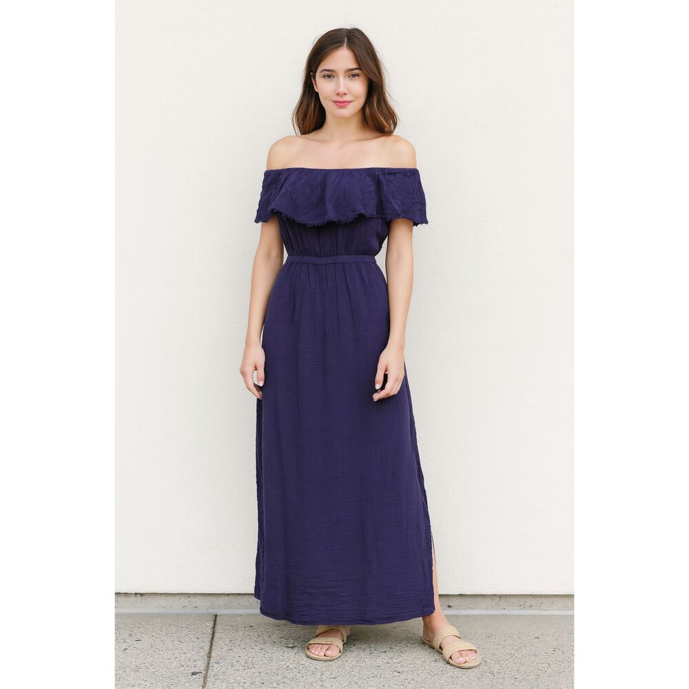 Michael Stars Navy Blue Off-Shoulder Maxi Dress | Size S